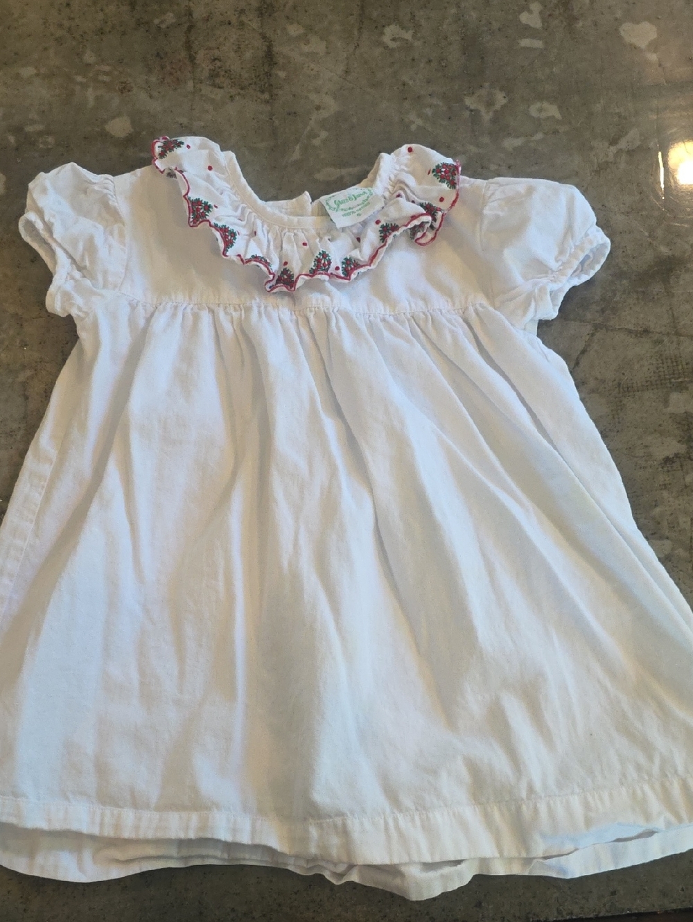 White Christmas Theme Dress with Embroidered Ruffle Collar